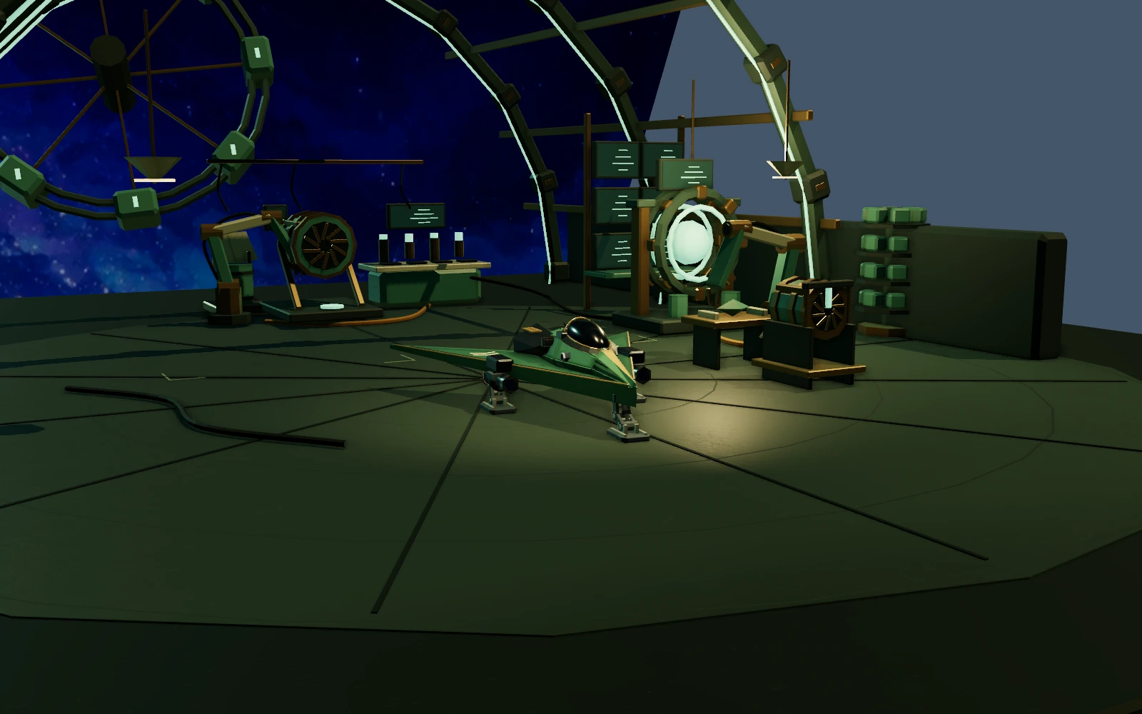 Grove's ship and engineering workshop in the game