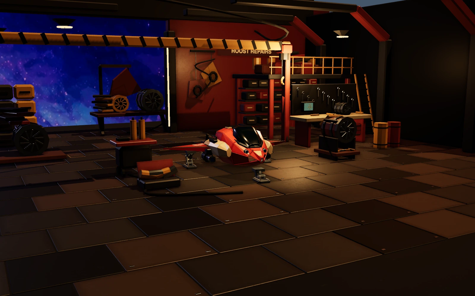 Roost's ship and repair workshop in the game